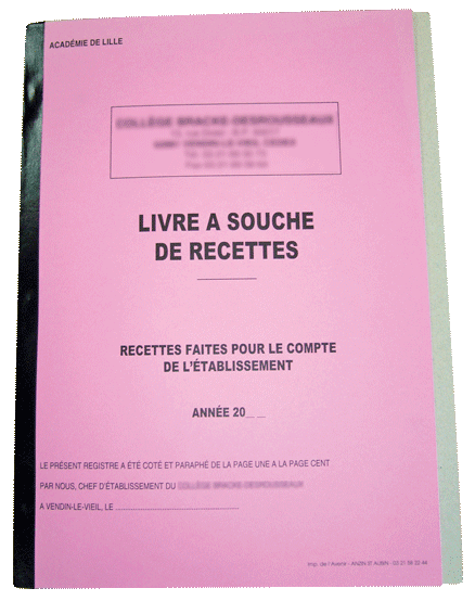 couverture du carnet de livres à souche de recettes